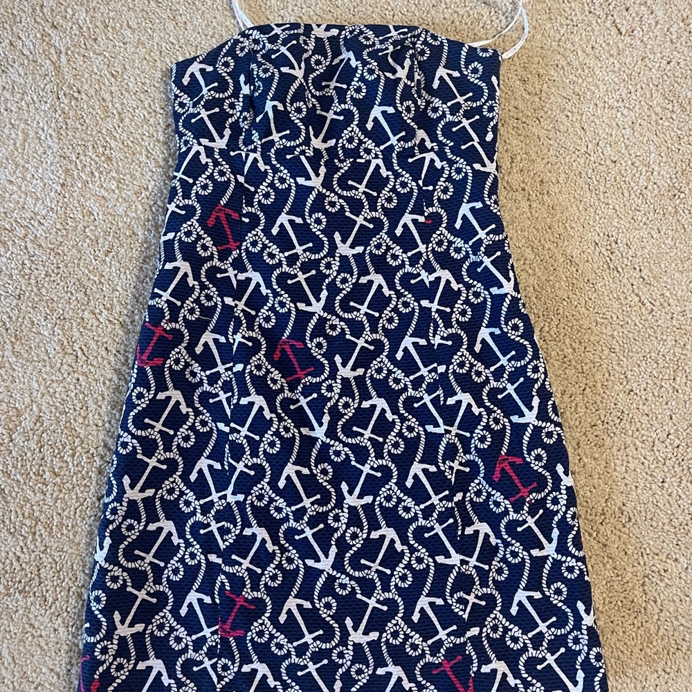 Lilly Pulitzer Navy and White Strapless Anchor Print Dress